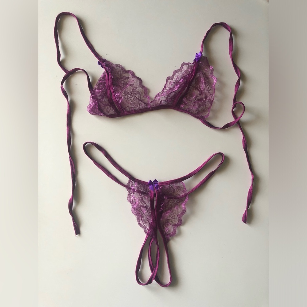 New Lace Triangle Bralette & Thong Set  One Size